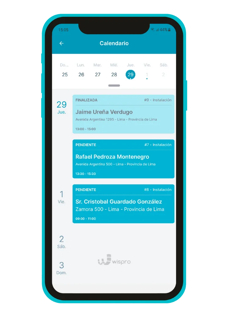 Calendario wispro app